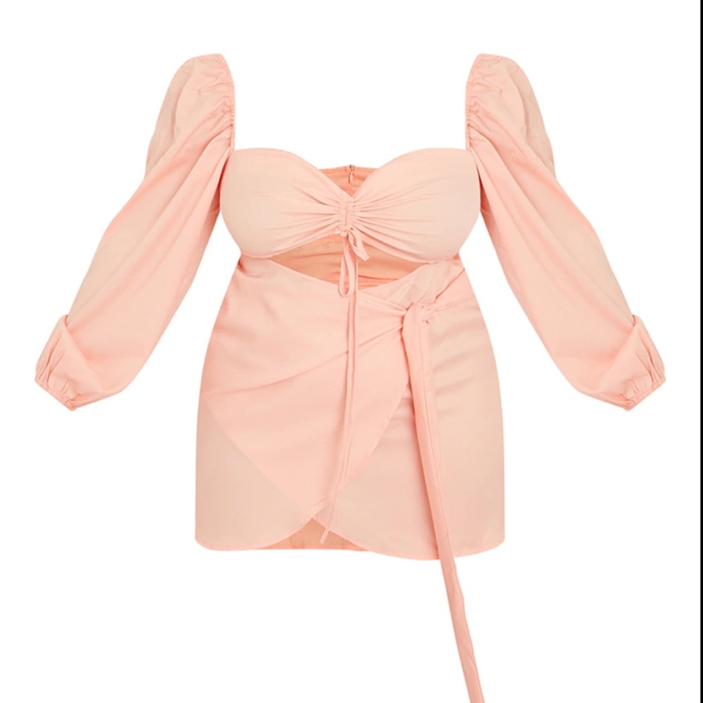 Peach Ruched cut out bodycon dress